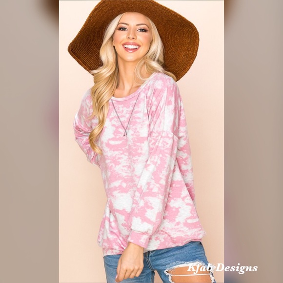 ❤️LAST 1! Comfy Pink Oversized Tie Dye Sweatshirt! - Picture 4 of 6